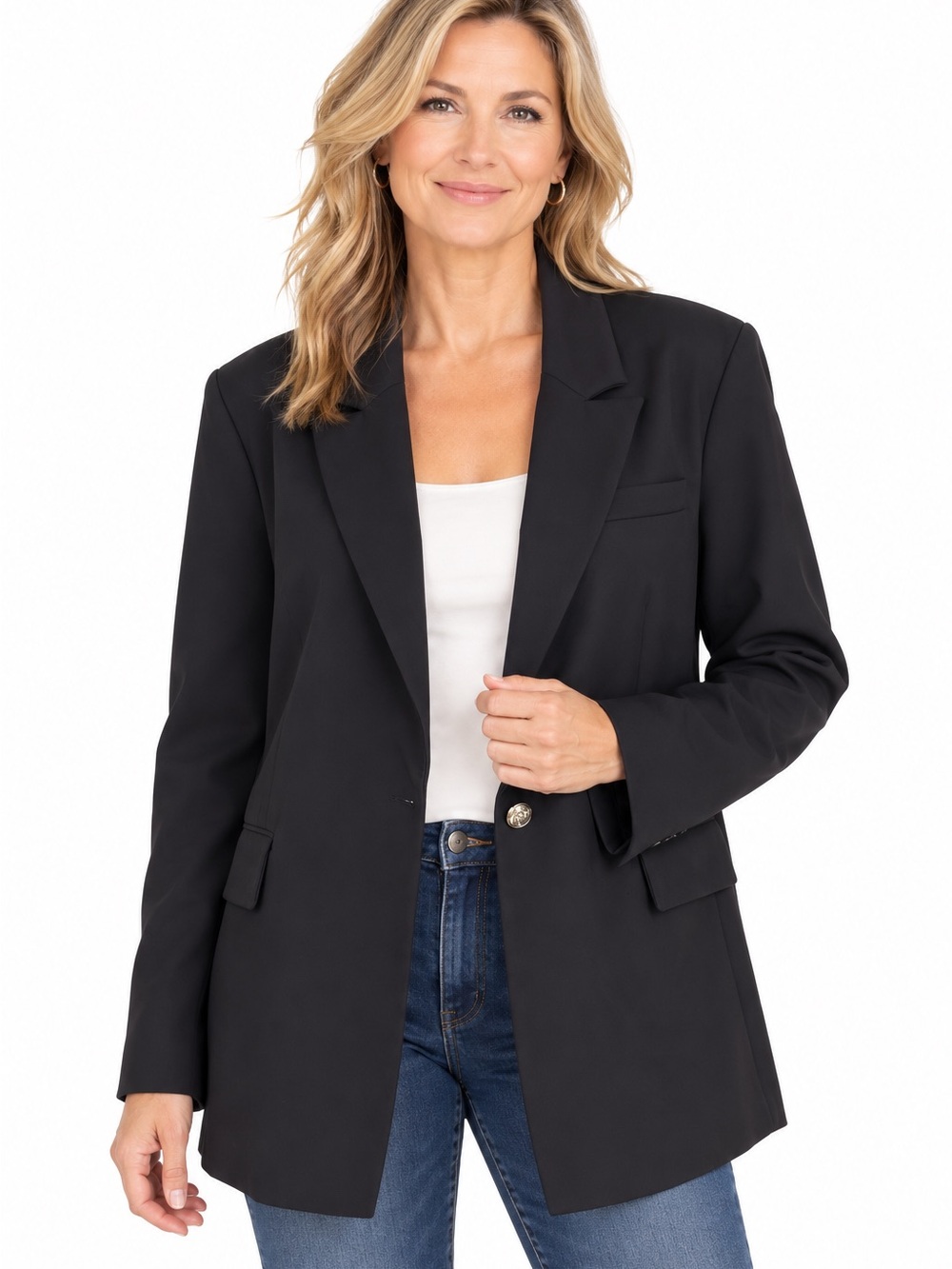 RACHEL ZOE  Black Single Gold-Tone Button Tailored Blazer Size XL